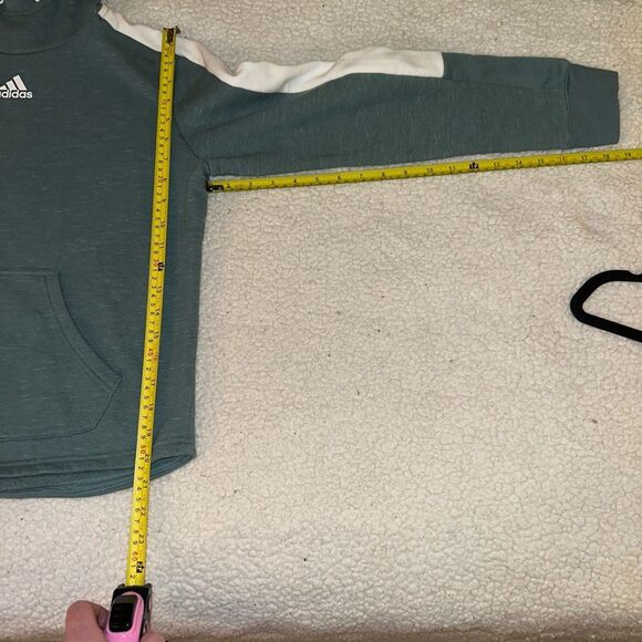 Adidas Small Hooded Drawstring Womens Sweatshirt Green White EUC - Picture 9 of 10